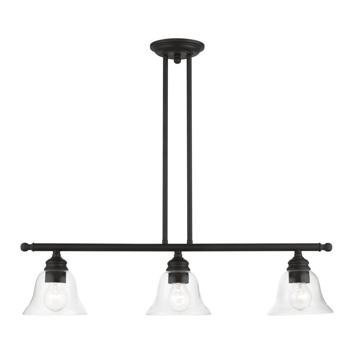 Livex 46487-04 Moreland 3 Light 30 inch Linear Light in Black with Hand Blown Clear Glass