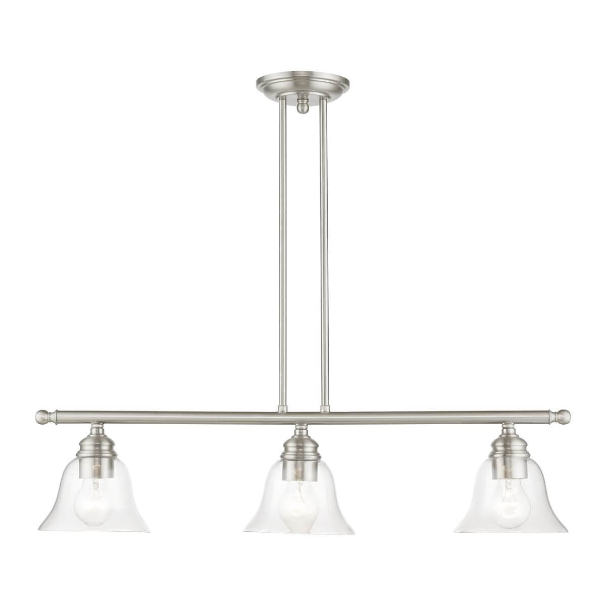 Livex 46487-91 Moreland 3 Light 30 inch Linear Light in Brushed Nickel with Hand Blown Clear Glass