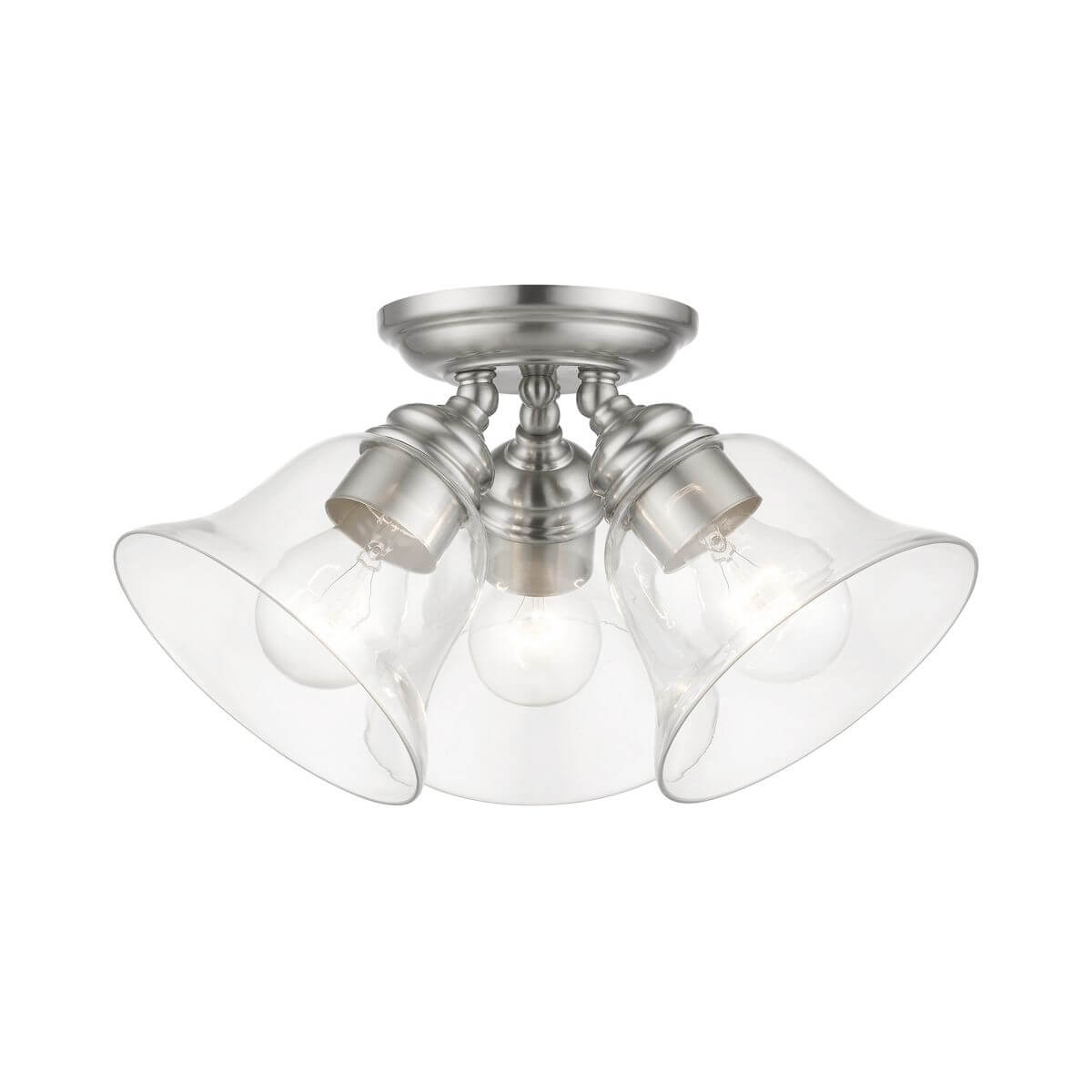 Livex 46489-91 Moreland 3 Light 15 inch Semi-Flush Mount in Brushed Nickel with Hand Blown Clear Glass