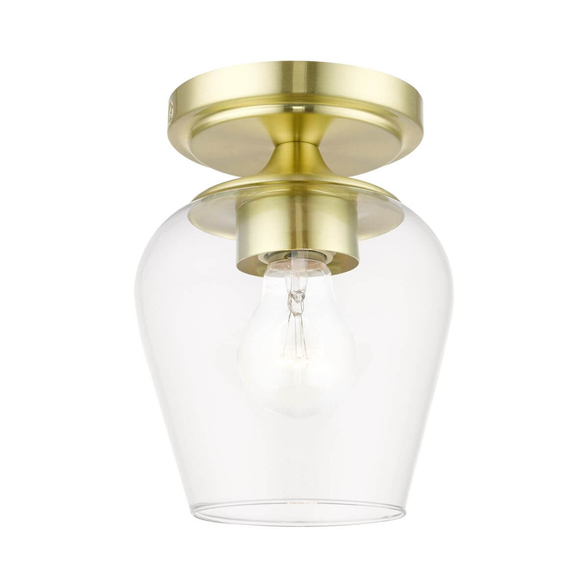 Livex 46720-12 Willow 1 Light 6 inch Flush Mount in Satin Brass with Clear Glass