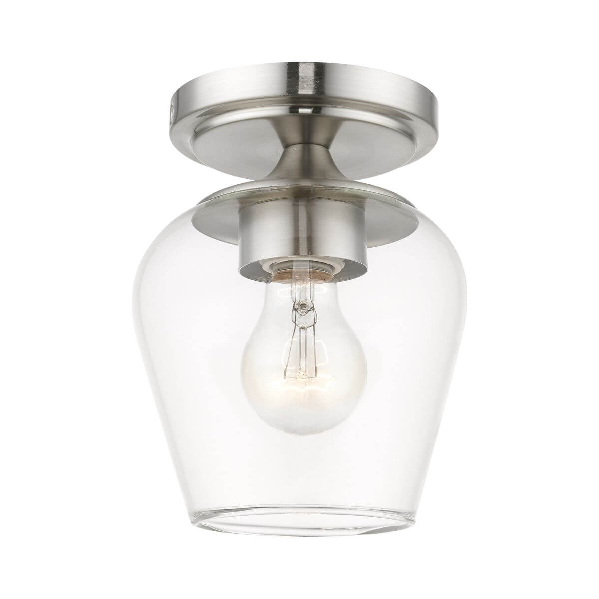 Livex 46720-91 Willow 1 Light 6 inch Flush Mount in Brushed Nickel with Clear Glass
