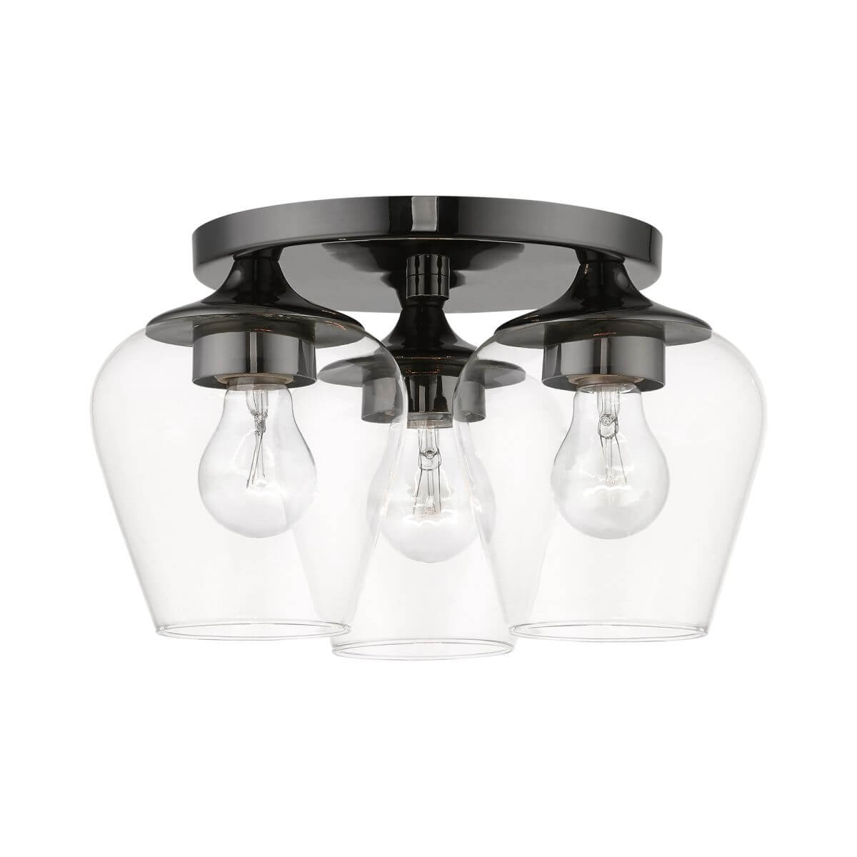 Livex 46723-46 Willow 3 Light 13 inch Flush Mount in Black Chrome with Clear Glass