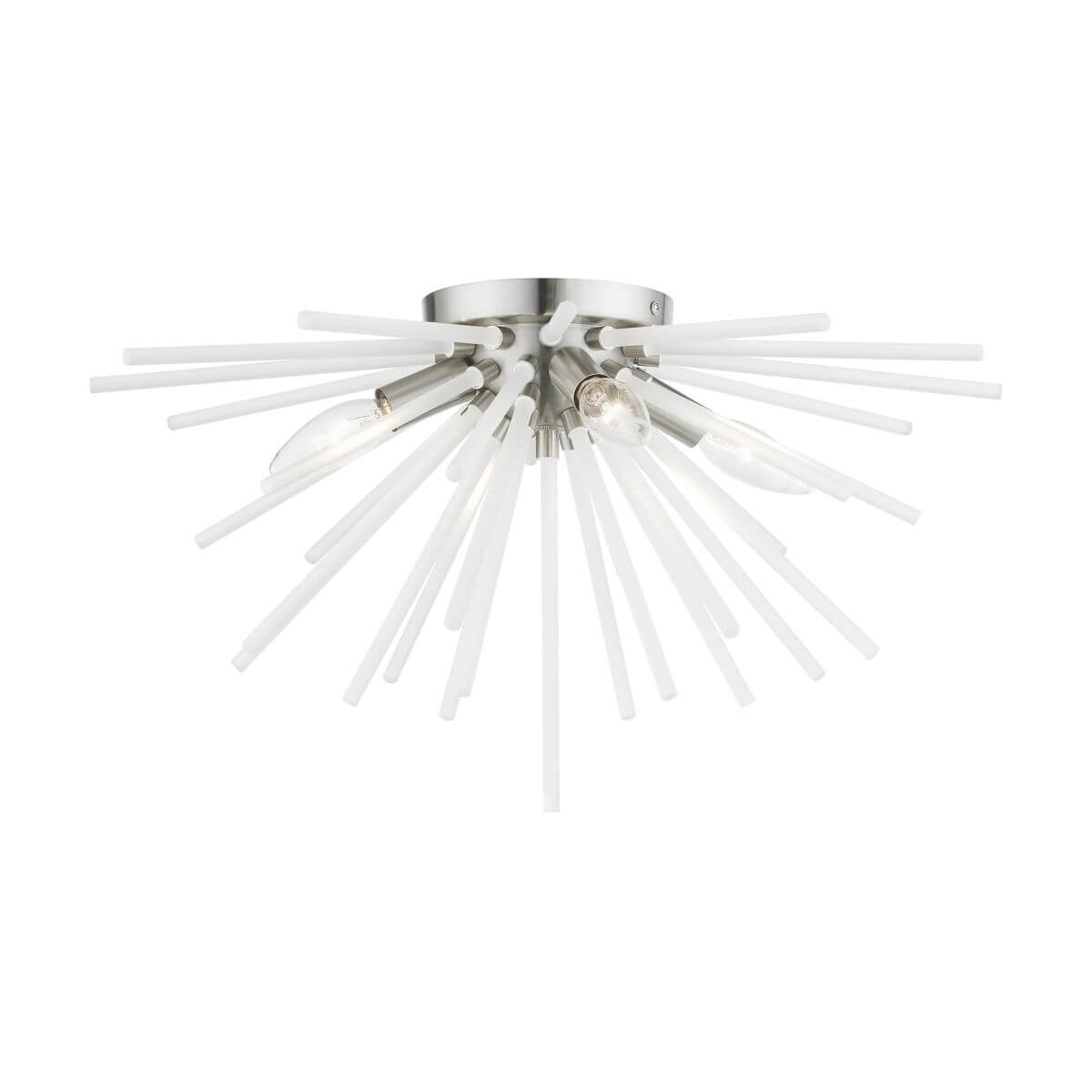 Livex 48820-91 Uptown 4 Light 20 inch Flush Mount in Brushed Nickel with Acid Etched Rods