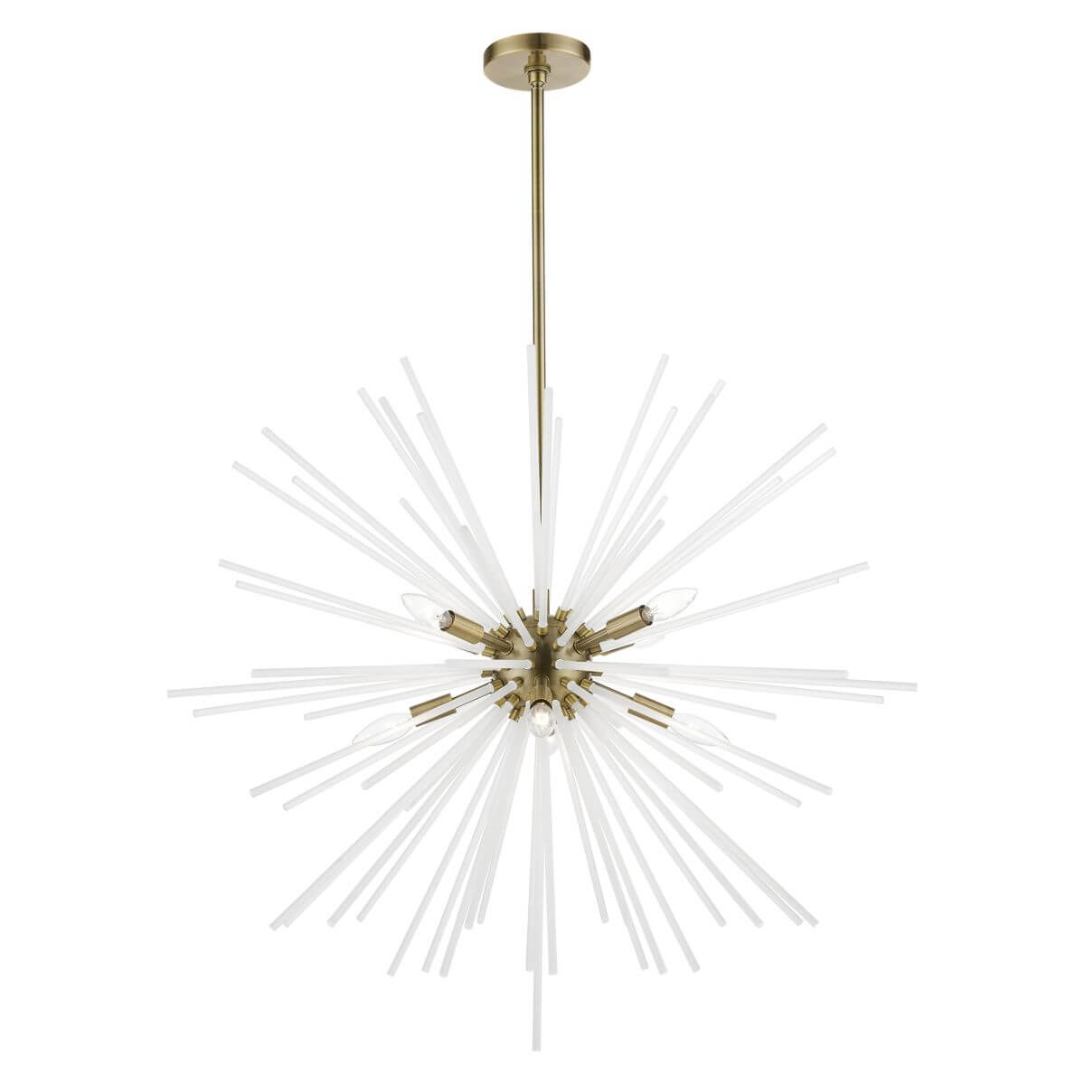 Livex 48828-01 Uptown 8 Light 34 inch Foyer Chandelier in Antique Brass with Acid Etched Rods