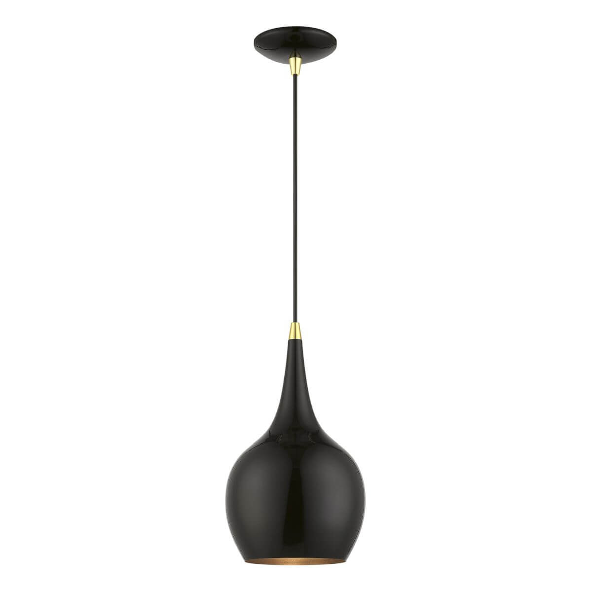 Livex 49016-68 Andes 1 Light 8 inch Mini Pendant in Shiny Black-Polished Brass Accents
