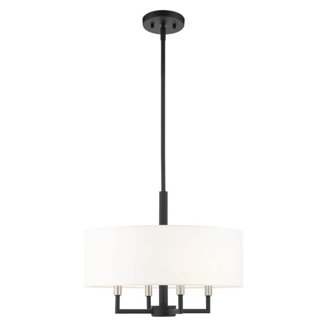 Livex 49374-04 Meridian 4 Light 18 Inch Pendant in Black with Hand Crafted Hardback Shade