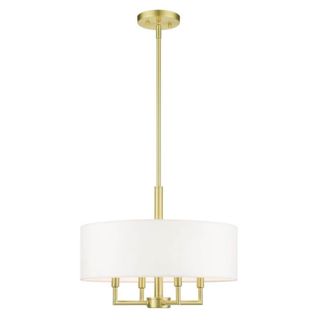 Livex 49374-12 Meridian 4 Light 18 Inch Pendant in Satin Brass with Hand Crafted Hardback Shade