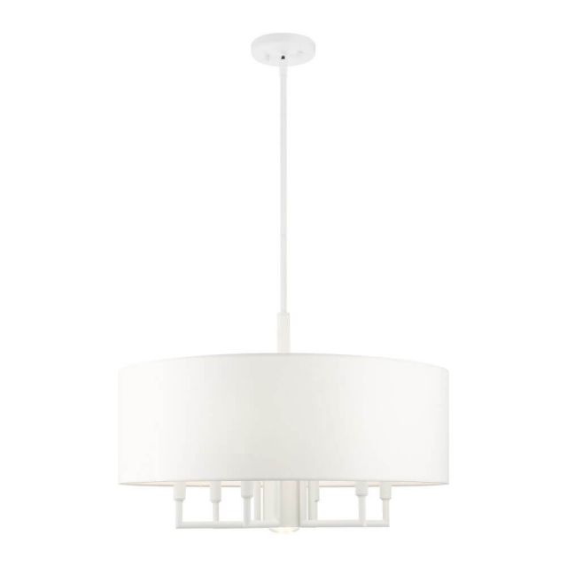 Livex 49376-03 Meridian 7 Light 24 Inch Chandelier in White with Hand Crafted Hardback Shade