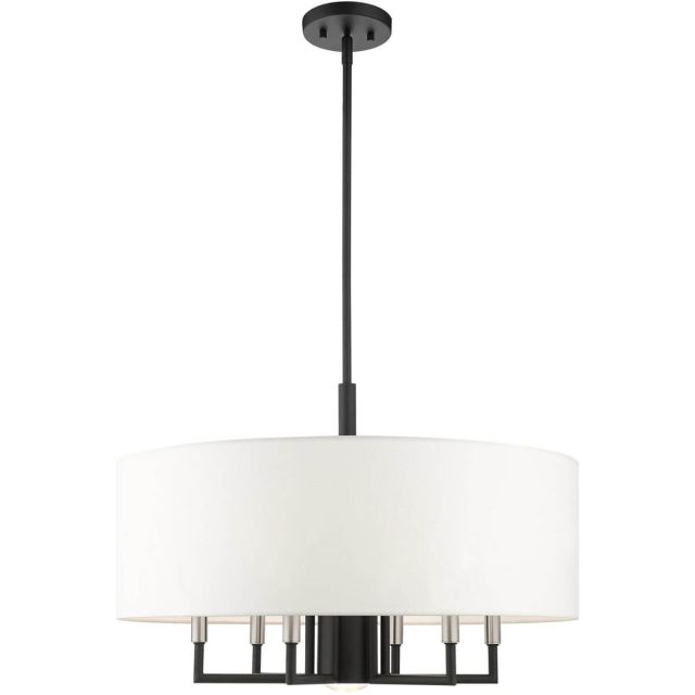 Livex 49376-04 Meridian 7 Light 24 Inch Chandelier in Black with Hand Crafted Hardback Shade