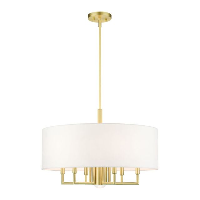 Livex 49376-12 Meridian 7 Light 24 Inch Chandelier in Satin Brass with Hand Crafted Hardback Shade