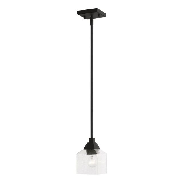 Livex 49761-04 Aragon 1 Light 5 inch Mini Pendant in Black with Clear Seeded Glass