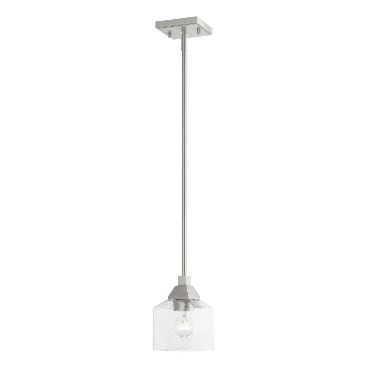 Livex 49761-91 Aragon 1 Light 5 inch Mini Pendant in Brushed Nickel with Clear Seeded Glass