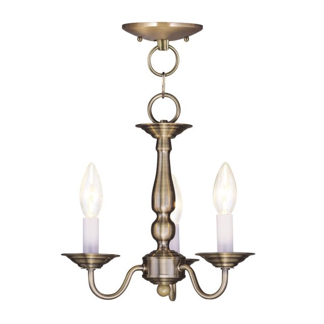 Livex 5009-01 Williamsburgh 3 Light 11 Inch Convertible Chain Hang-Ceiling Mount In Antique Brass