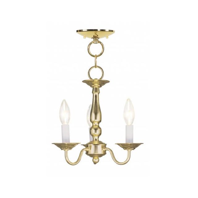 Livex 5009-02 Williamsburgh 3 Light 11 Inch Convertible Chandelier-Ceiling Mount In Polished Brass