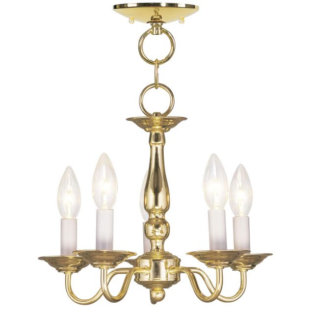Livex 5011-02 Williamsburgh 5 Light 13 Inch Convertible Chain Hang-Ceiling Mount In Polished Brass