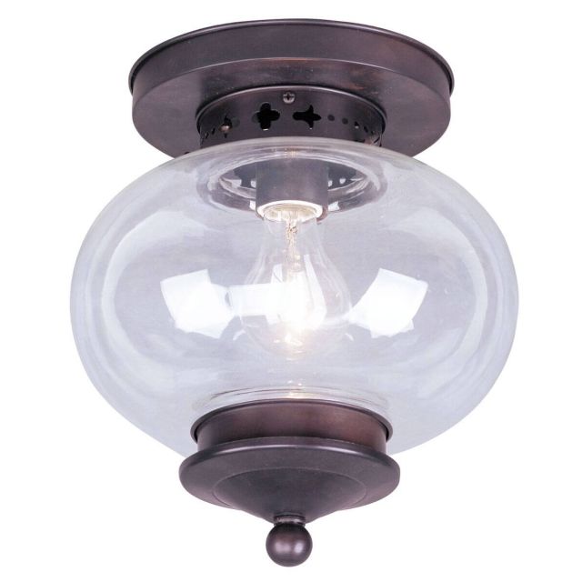 Livex 5032-07 Harbor 1 Light 10 Inch Flush Mount In Bronze With Hand Blown Clear Glass