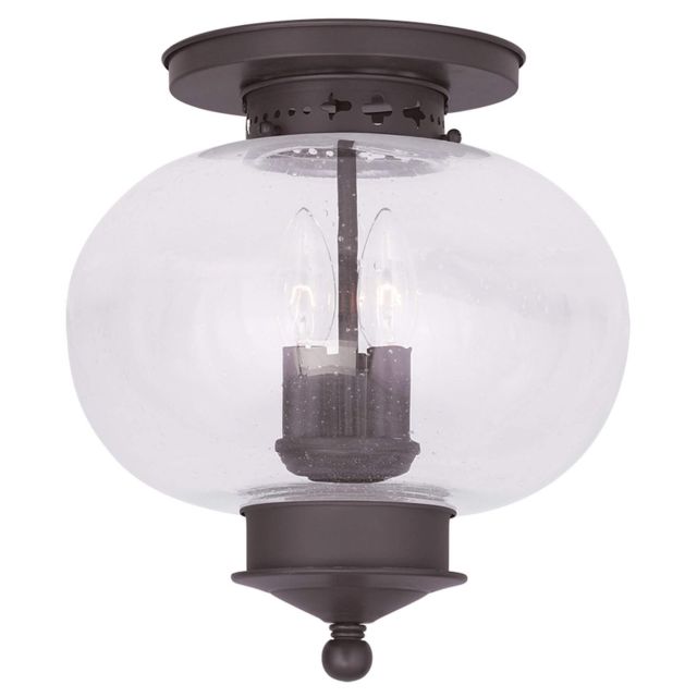 Livex 5037-07 Harbor 3 Light 11 Inch Flush Mount In Bronze with Hand Blown Seeded Glass