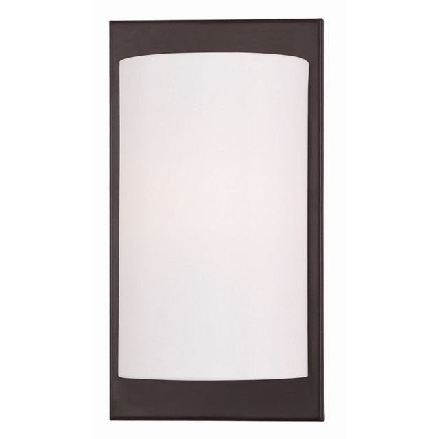 Livex 50860-07 Meridian 1 Light 11 Inch Tall Wall Sconce In Bronze with Hand Crafted Off-White Fabric Hardback Shade