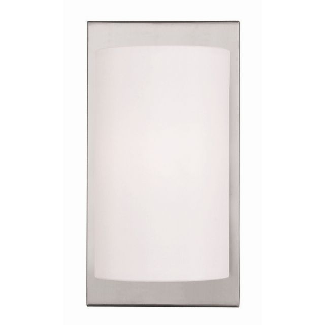 Livex 50860-91 Meridian 1 Light 11 Inch Tall Wall Sconce In Brushed Nickel with Hand Crafted Off-White Fabric Hardback Shade
