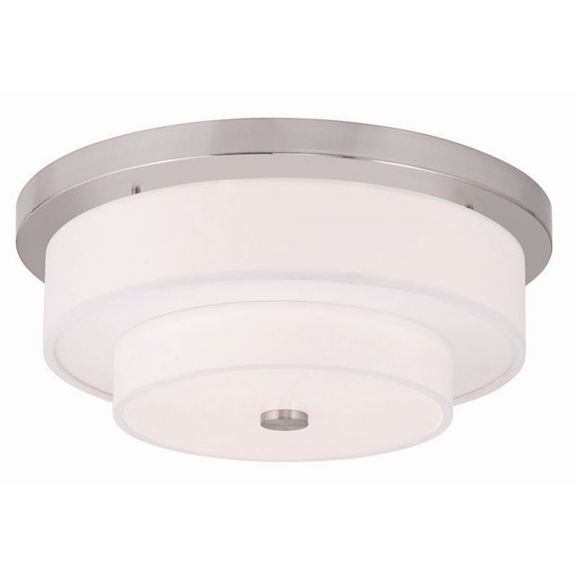 Livex 50865-91 Meridian 4 Light 18 Inch Flush Mount In Brushed Nickel with Hand Crafted Off-White Fabric Hardback Shade