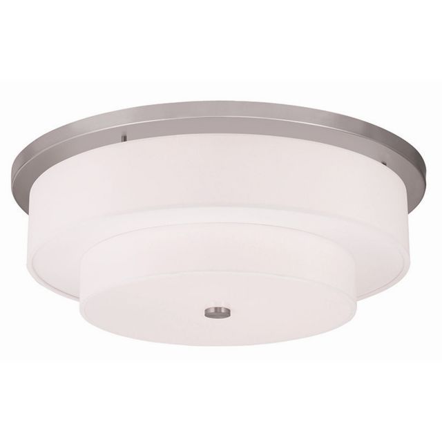 Livex 50867-91 Meridian 5 Light 26 Inch Flush Mount In Brushed Nickel with Hand Crafted Off-White Fabric Hardback Shade