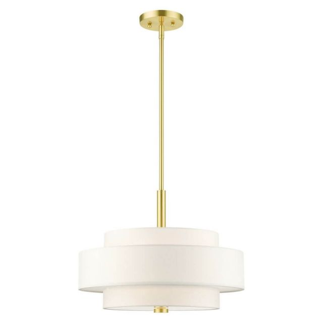 Livex 50874-12 Meridian 4 Light 18 Inch Chandelier in Satin Brass with Hand Crafted Hardback Shade