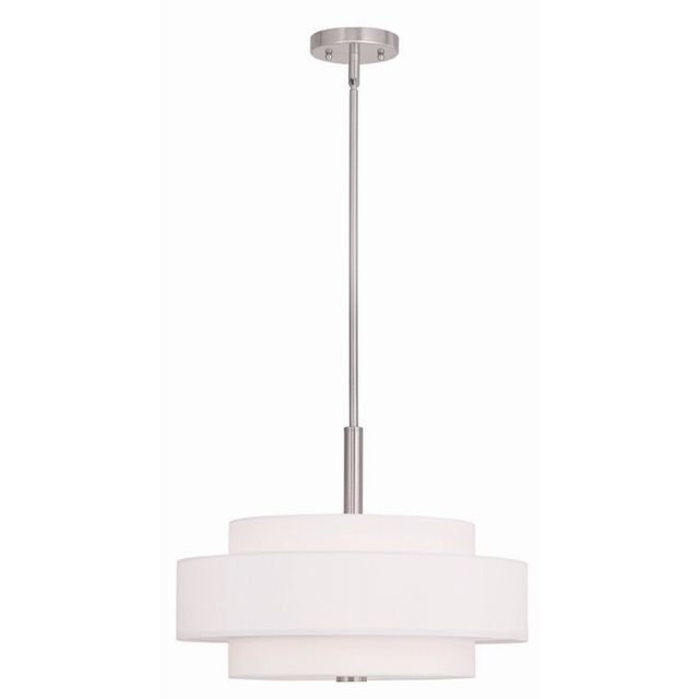Livex 50874-91 Meridian 4 Light 18 Inch Pendant In Brushed Nickel with Hand Crafted Off-White Fabric Hardback Shade
