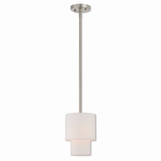 Livex 51040-91 Claremont 1 Light 7 inch Pendant In Brushed Nickel With Hand Crafted Off-White Fabric Outside And White Fabric Inside Hardback Shade