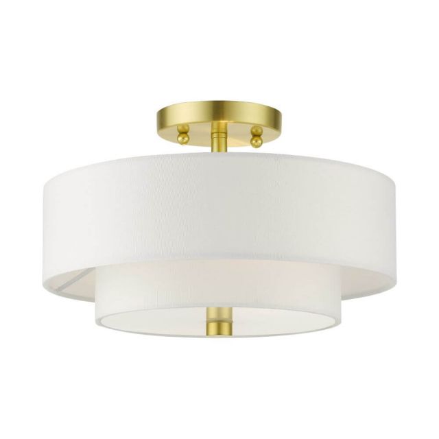 Livex 51042-12 Meridian 2 Light 11 Inch Semi Flush Mount in Satin Brass with Hand Crafted Hardback Shade