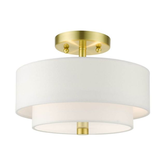 Livex 51043-12 Meridian 2 Light 13 Inch Semi Flush Mount in Satin Brass with Hand Crafted Hardback Shade