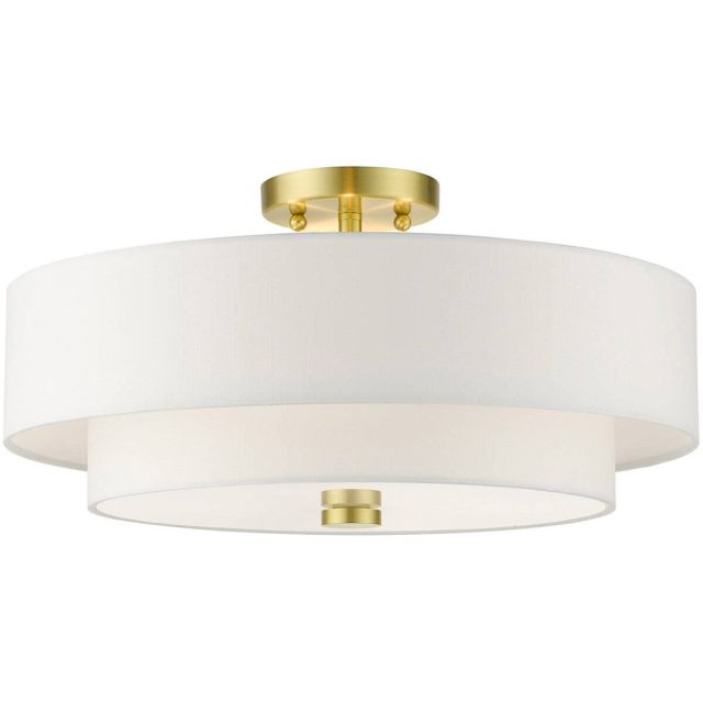 Livex 51045-12 Meridian 4 Light 18 Inch Semi Flush Mount in Satin Brass with Hand Crafted Hardback Shade