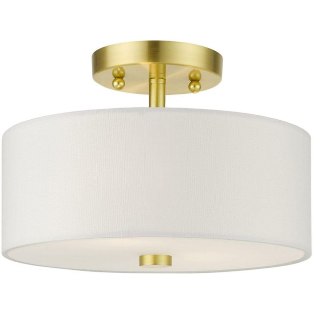 Livex 51052-12 Meridian 2 Light 11 Inch Semi Flush Mount in Satin Brass with Hand Crafted Hardback Shade
