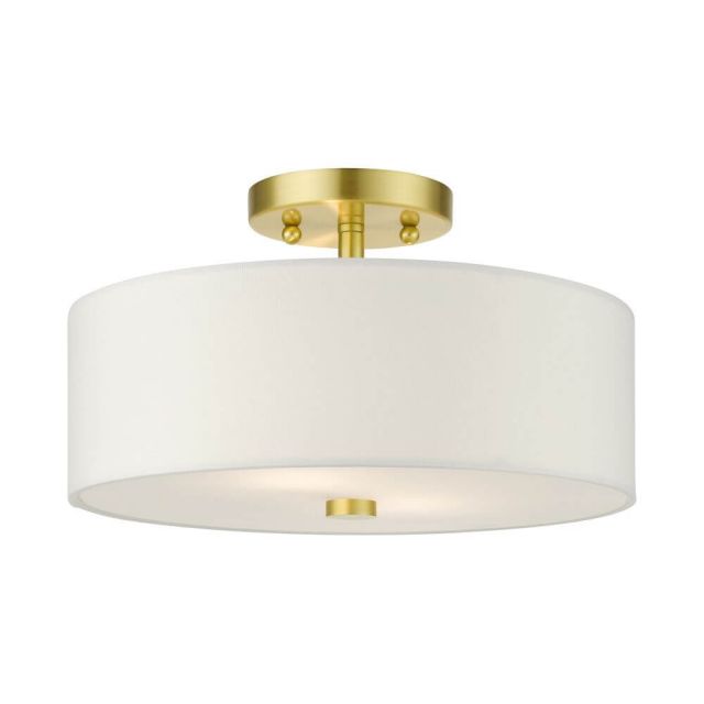 Livex 51053-12 Meridian 2 Light 13 Inch Semi Flush Mount in Satin Brass with Hand Crafted Hardback Shade