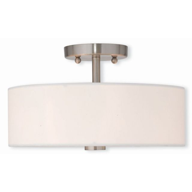 Livex 51053-91 Meridian 2 Light 13 Inch Flush Mount In Brushed Nickel With Hand Crafted Off-White Fabric Hardback Shade