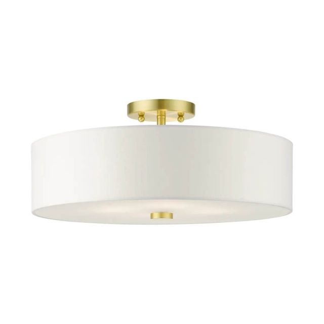 Livex 51055-12 Meridian 4 Light 18 Inch Semi Flush Mount in Satin Brass with Hand Crafted Hardback Shade