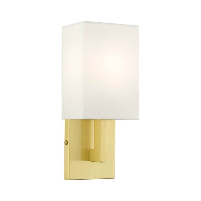 Livex 51101-12 Meridian 1 Light 12 Inch Tall Wall Sconce in Satin Brass with Hand Crafted Hardback Shade