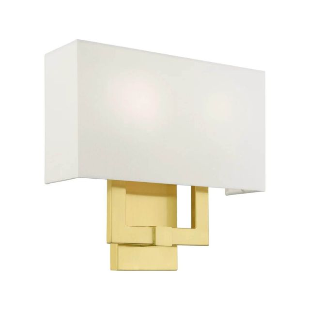 Livex 51103-12 Meridian 2 Light 13 Inch Tall Wall Sconce in Satin Brass with Hand Crafted Hardback Shade
