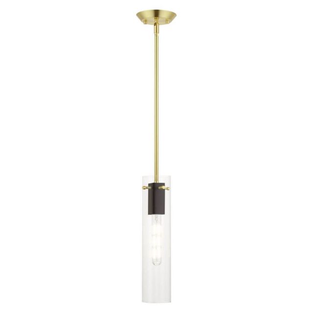 Livex 51160-12 Beckett 1 Light 5 inch Pendant in Satin Brass with Clear Square Glass