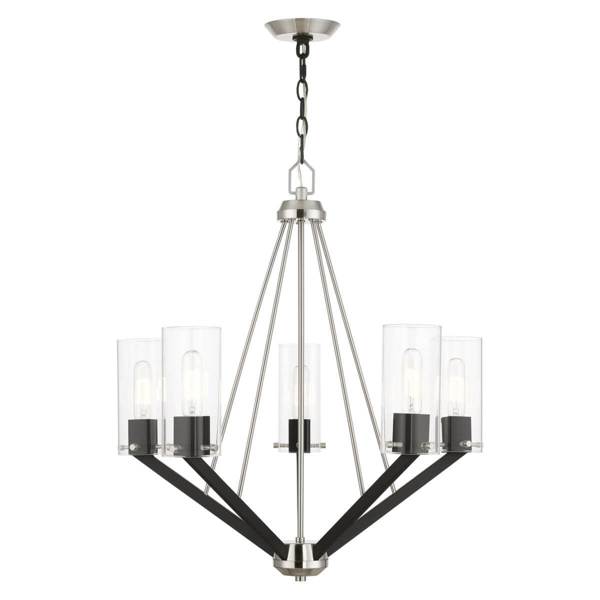 Livex 51165-91 Beckett 5 Light 26 inch Chandelier in Brushed Nickel-Black with Hand Blown Rounded Corners Clear Square Glass