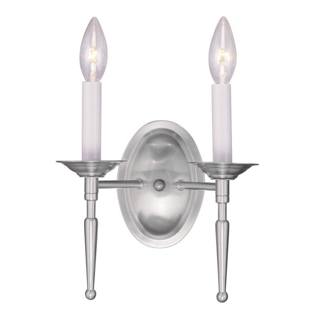 Livex 5122-91 Williamsburgh 2 Light 10 Inch Tall Wall Sconce In Brushed Nickel
