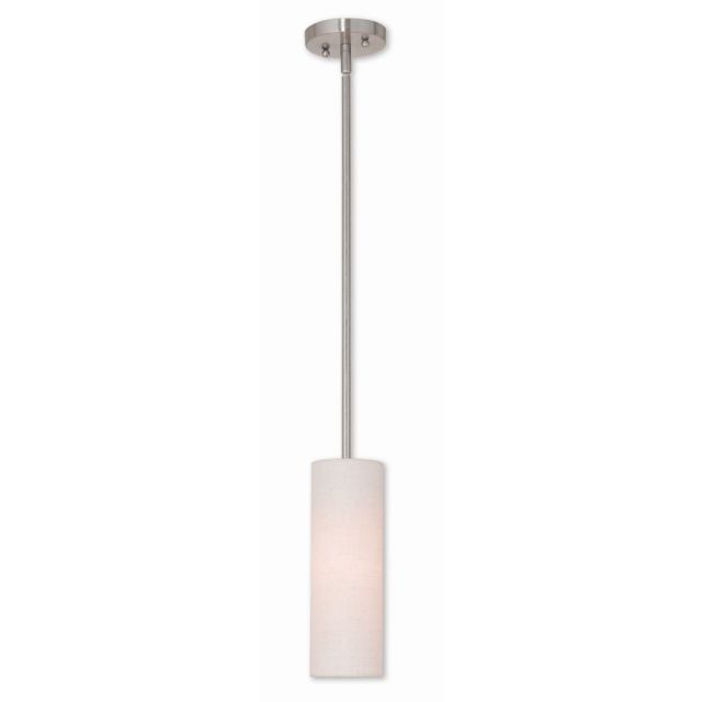 Livex 52130-91 Meridian 1 Light 5 inch Pendant In Brushed Nickel With Hand Crafted Oatmeal Color Fabric Hardback Shade