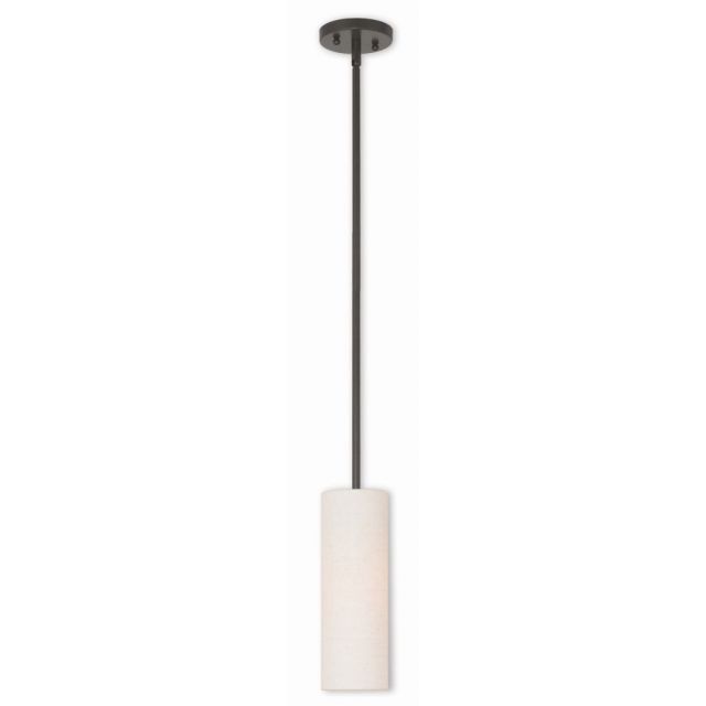 Livex 52130-92 Meridian 1 Light 5 inch Pendant In English Bronze With Hand Crafted Oatmeal Color Fabric Hardback Shade