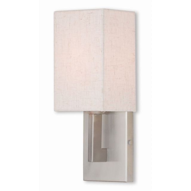 Livex 52131-91 Meridian 1 Light 13 Inch Tall Wall Sconce In Brushed Nickel With Hand Crafted Oatmeal Color Fabric Hardback Shade