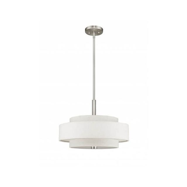Livex 52137-91 Meridian 4 Light 18 Inch Pendant In Brushed Nickel With Hand Crafted Oatmeal Color Fabric Hardback Shade