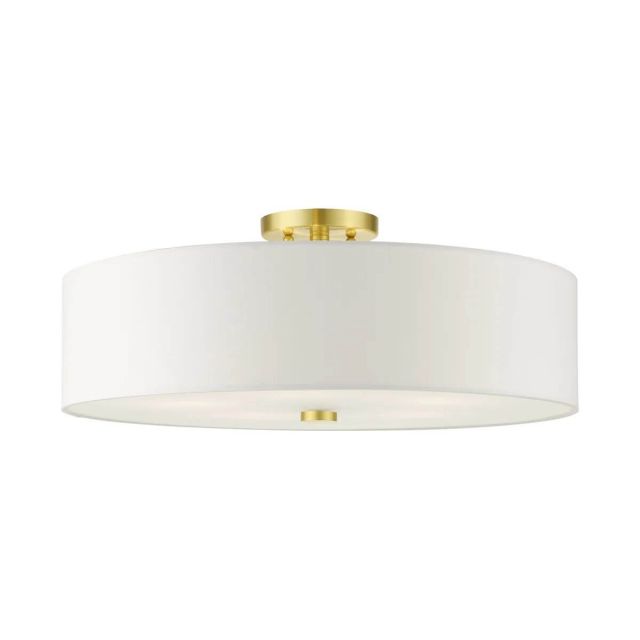 Livex 52142-12 Meridian 5 Light 22 Inch Semi Flush Mount in Satin Brass with Hand Crafted Hardback Shade