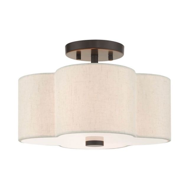 Livex 58062-92 Solstice 2 Light 13 Inch Semi Flush Mount in English Bronze with Hand Crafted Hardback Scalloped Shade