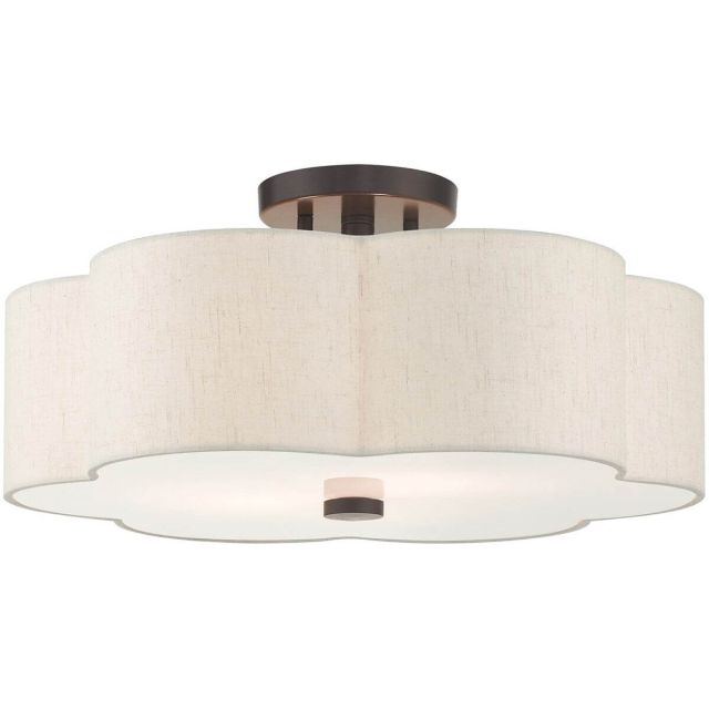 Livex 58064-92 Solstice 3 Light 18 Inch Semi Flush Mount in English Bronze with Hand Crafted Hardback Scalloped Shade