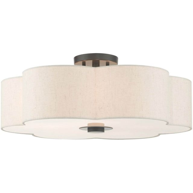Livex 58068-92 Solstice 5 Light 22 Inch Semi Flush Mount in English Bronze with Hand Crafted Hardback Scalloped Shade