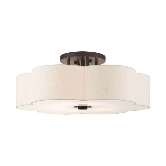 Livex 58069-92 Solstice 6 Light 28 Inch Semi Flush Mount in English Bronze with Hand Crafted Hardback Scalloped Shade