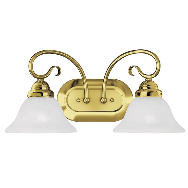Livex 6102-02 Coronado 2 Light 19 Inch Bath Lighting In Polished Brass with White Alabaster Glass